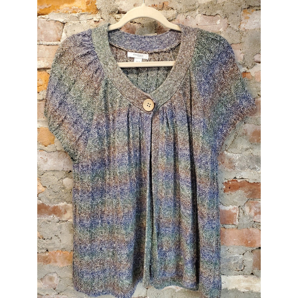 Dressbarn Womens Cardigan 14 16 Multicolor Knit Short Sleeve V Neck Button