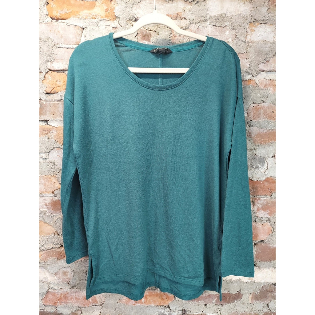 Banana Republic Womens Knit Long Sleeve Tunic Top Size S Teal Slit Hem