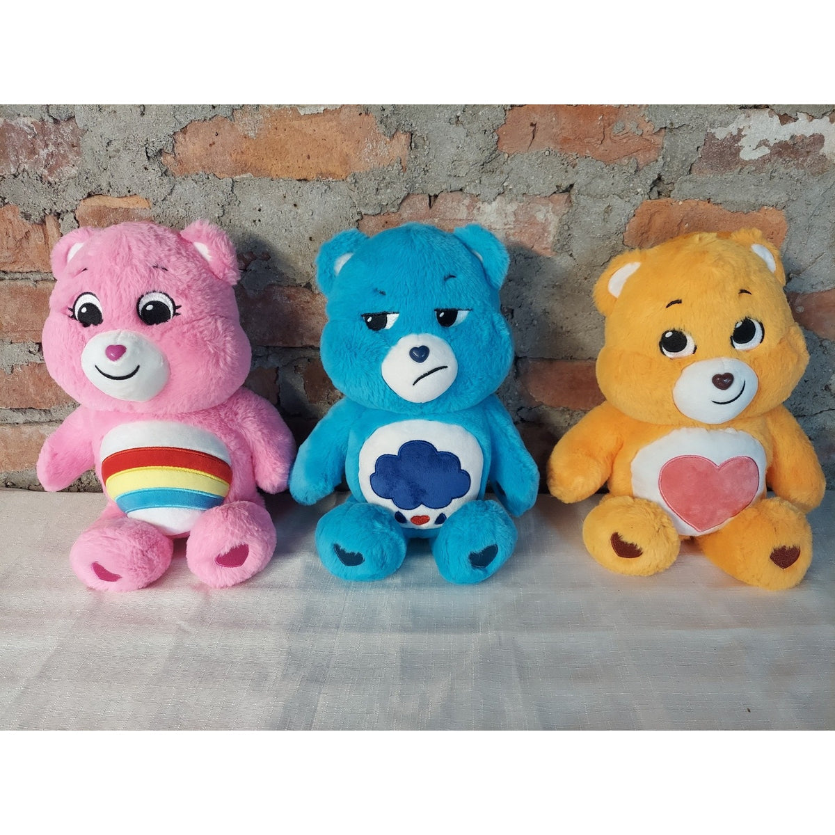 Care Bears Plush Set of 3 Cheer Grumpy Tenderheart Pink Blue Orange Collectible