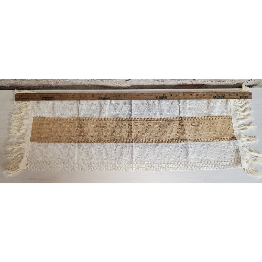 Table Runner Woven Fringe Crochet Lace Cream Tan Farmhouse Boho Decor 28x12