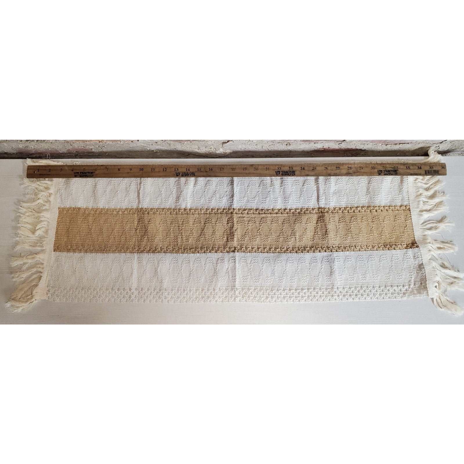 Table Runner Woven Fringe Crochet Lace Cream Tan Farmhouse Boho Decor 28x12