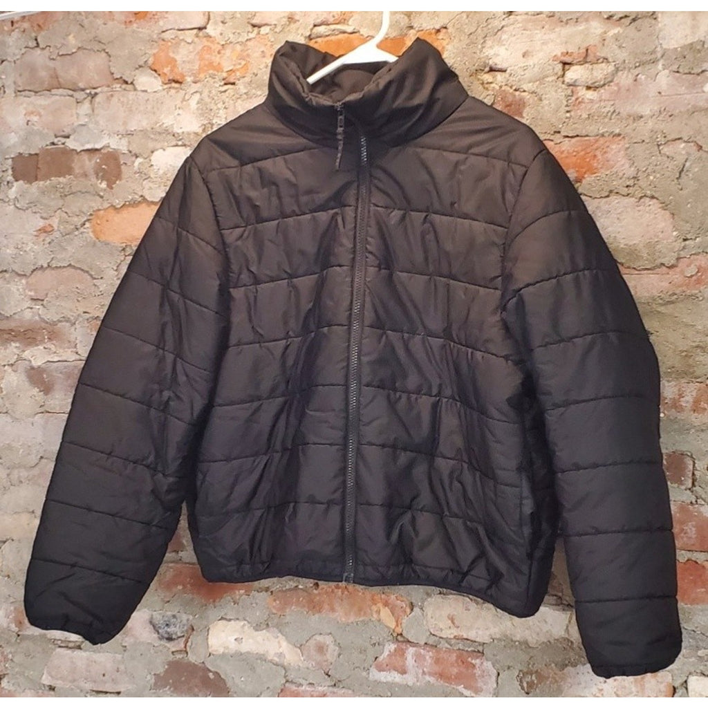 Wild Fable Womens Puffer Jacket L Black Quilted Full Zip Mock Neck