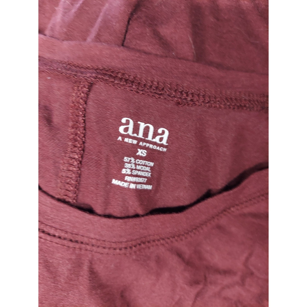 Ana Womens Long Sleeve Shirt XS Maroon Cotton Modal Blend Stretch Top