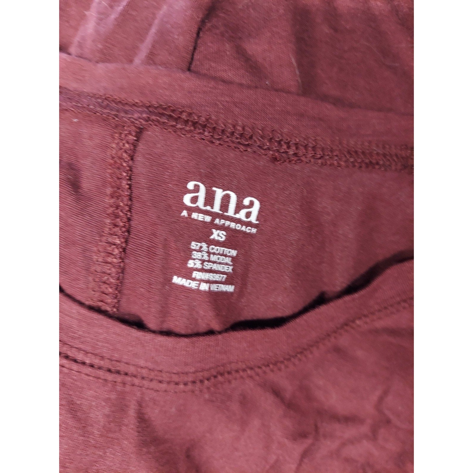 Ana Womens Long Sleeve Shirt XS Maroon Cotton Modal Blend Stretch Top