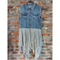 Womens Denim Lace Tunic Dress XXL Light Wash Gray Sleeveless Button Front