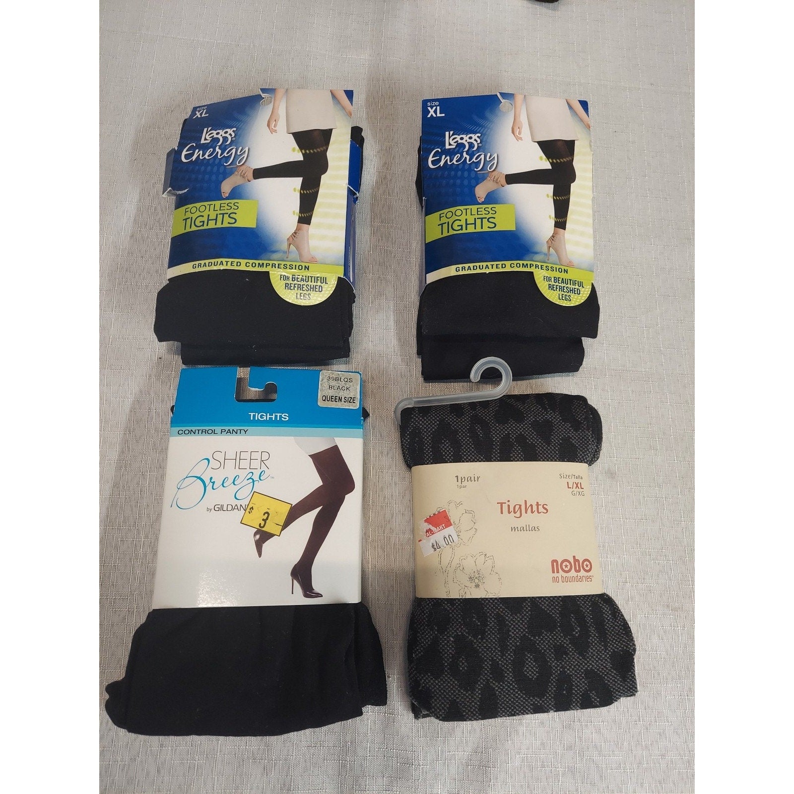 Womens Tights Lot L'eggs Gildan Nobo XL Queen L/XL Black Footless Compression