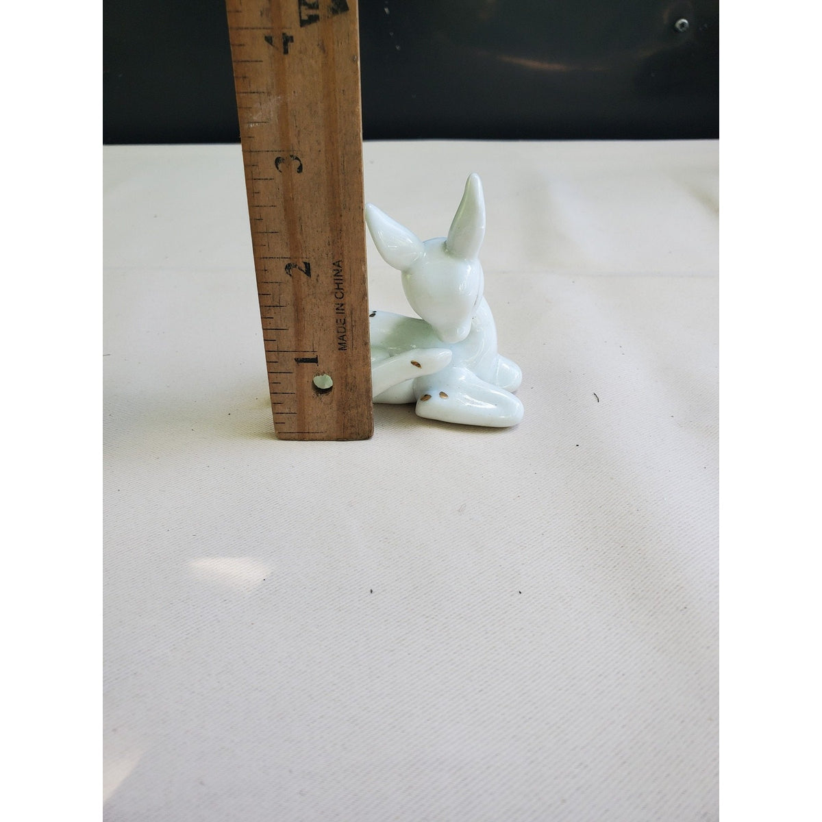 Enesco Fawn Deer Figurine Lying Gold Spots Light Blue White Animal Decor 3 Inch