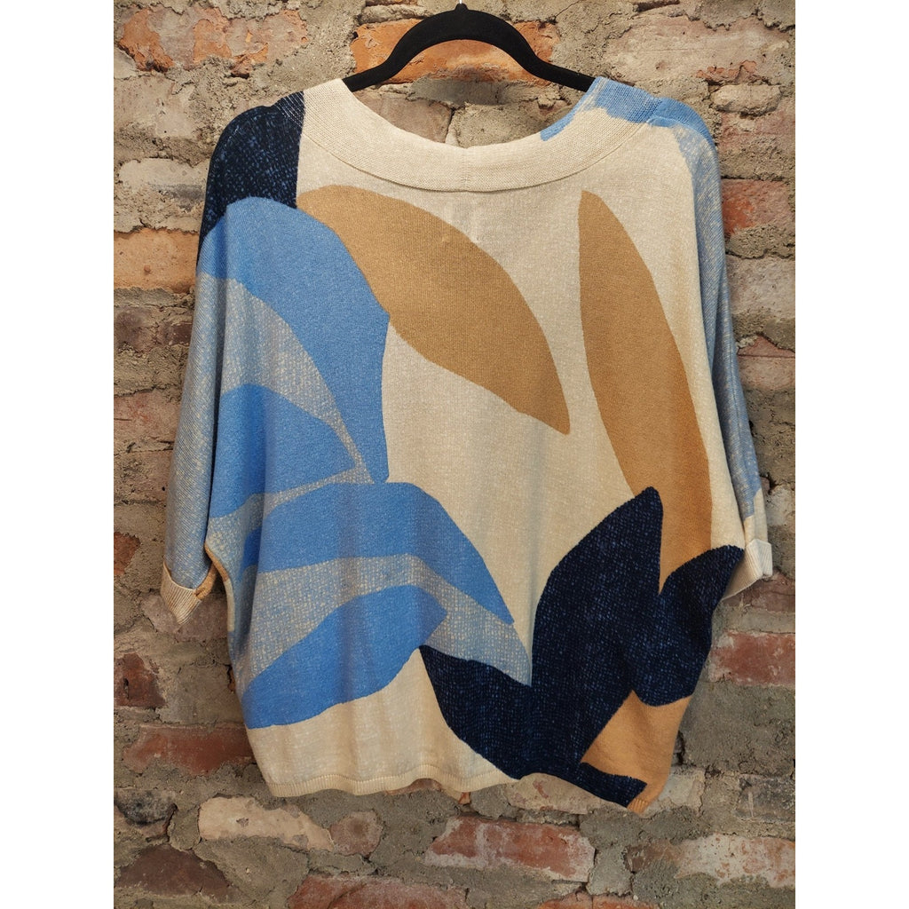 NIC+ZOE Womens M V Neck Dolman Sleeve Abstract Pattern Knit Top Multicolor