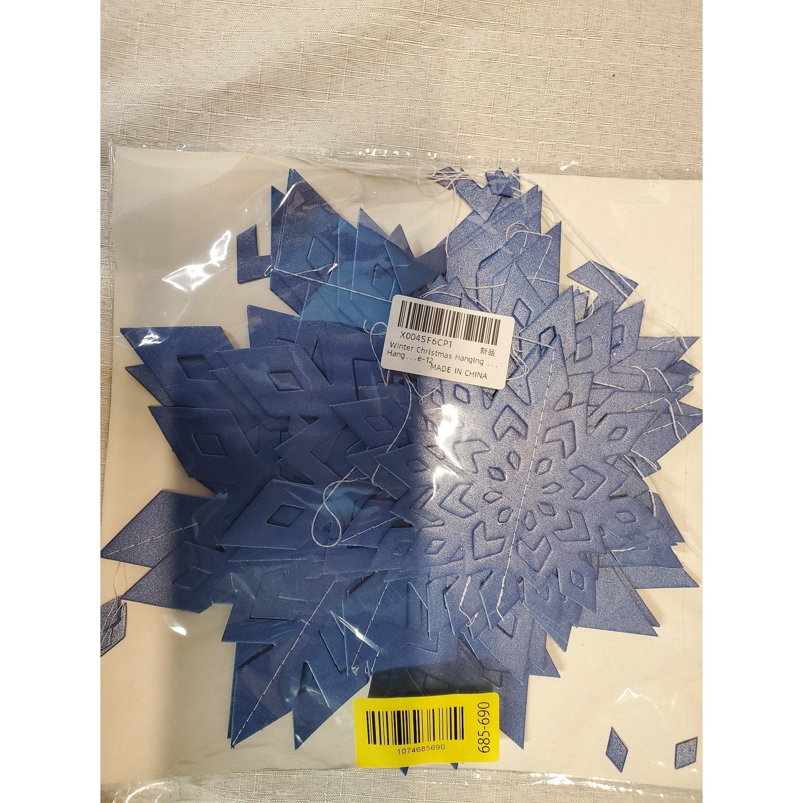 Christmas Winter Snowflake Hanging Decorations 3D Paper Blue Decor