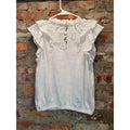 Express Womens White Small Ruffle Sleeve Lace High Neck Keyhole Back Blouse Top