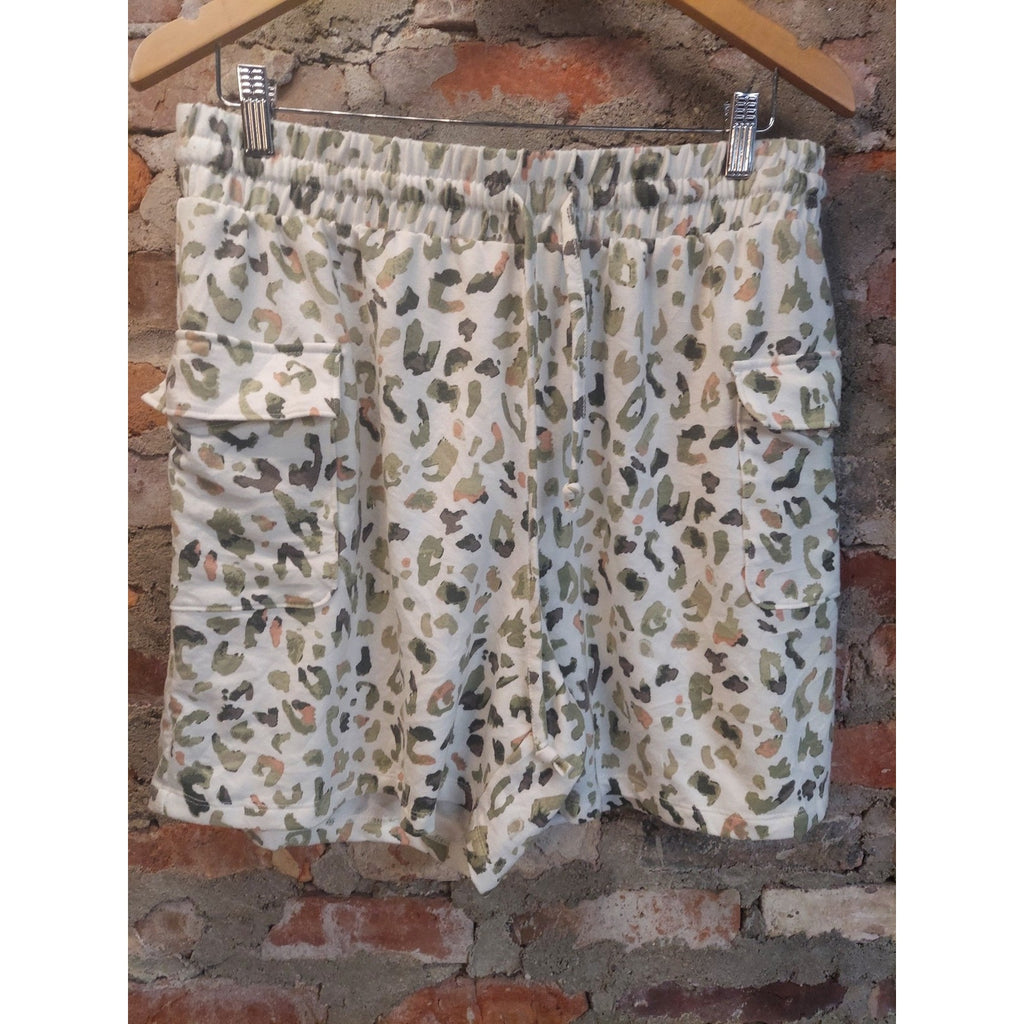 LIVE WELL Lounge Womens Shorts 14 16W Camo Print Drawstring Elastic Waist Cargo