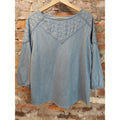 Croft & Barrow Womens Eyelet Embroidered Top M Dusty Blue Cotton Blend