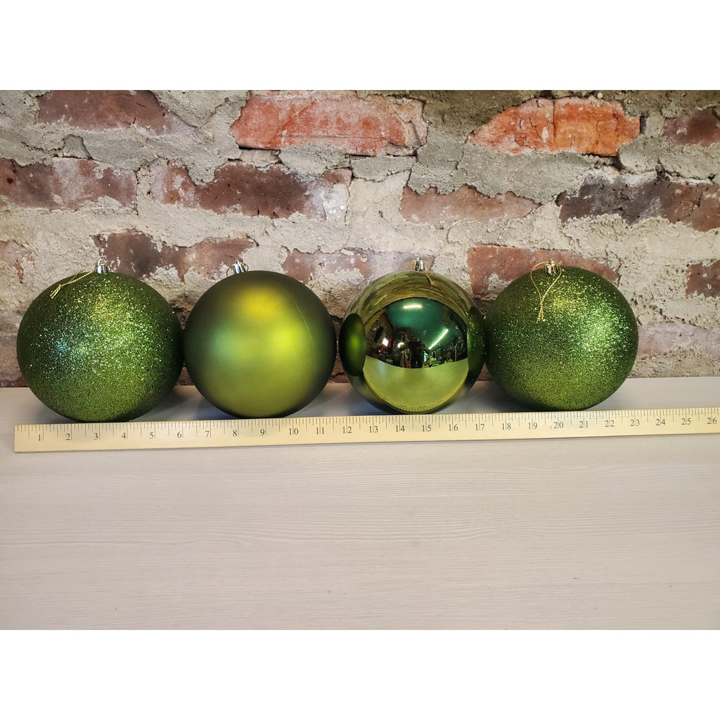 Large Green Christmas Ornaments Holiday Decor Set 4 Glitter Matte Metallic ~7