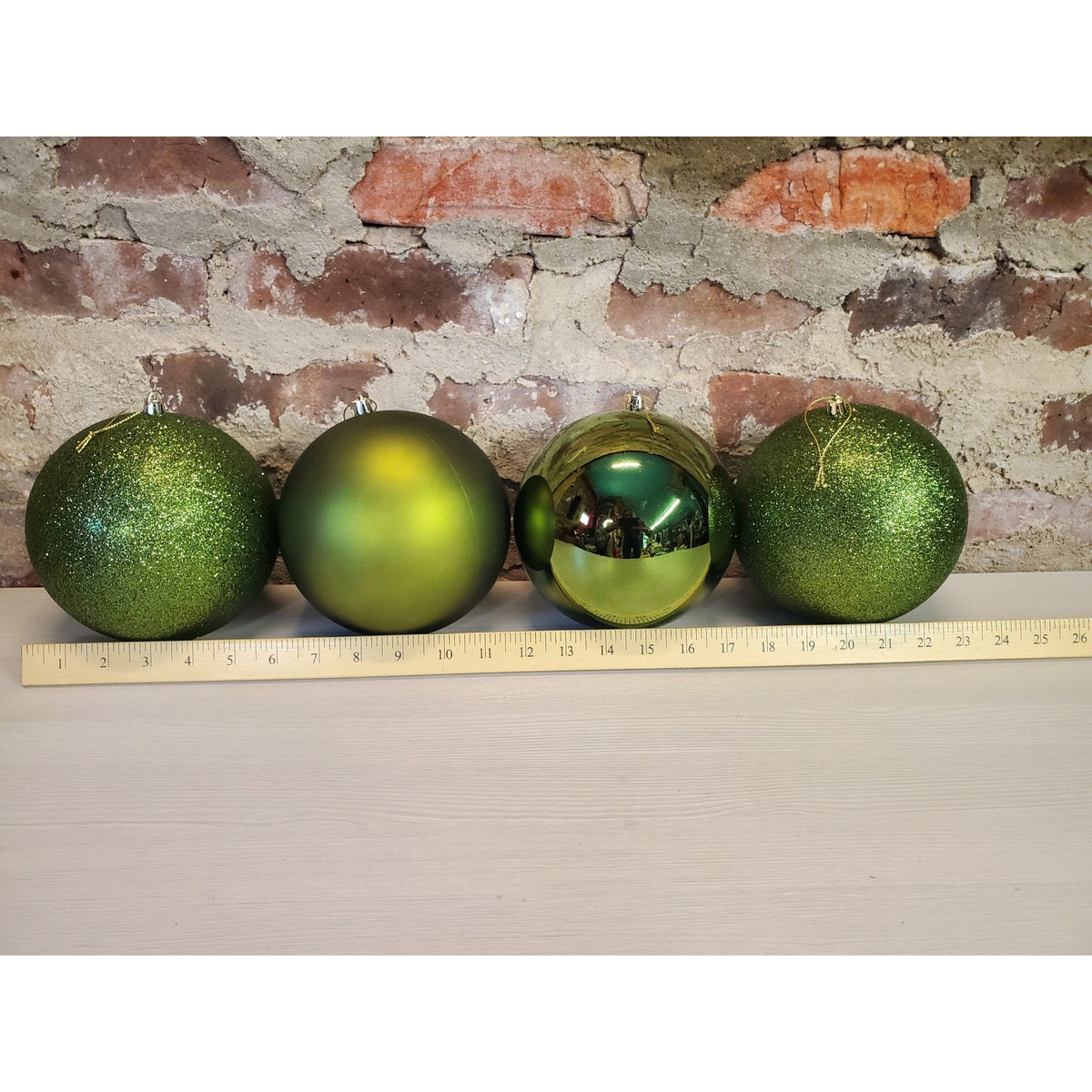 Large Green Christmas Ornaments Holiday Decor Set 4 Glitter Matte Metallic ~7