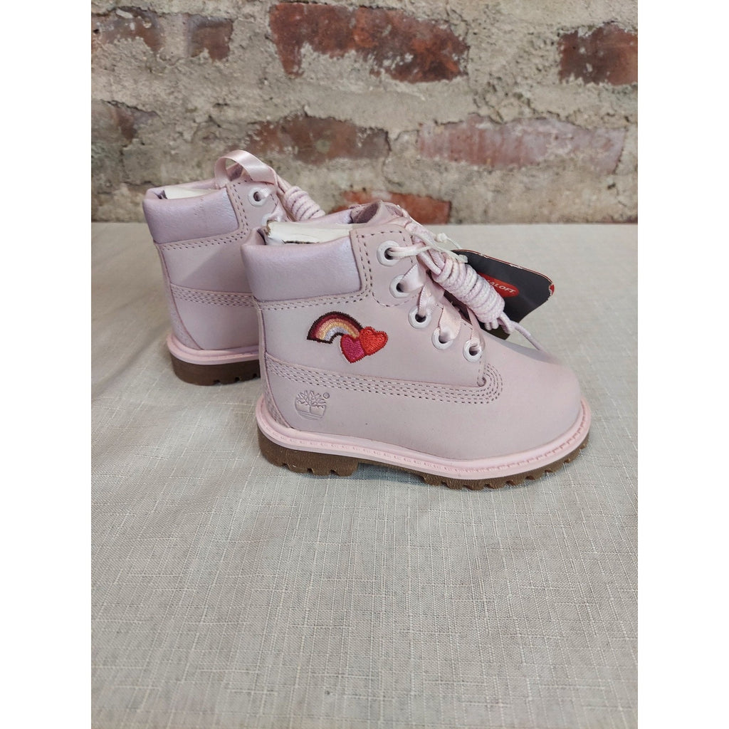 Timberland Toddlers Boots Size 5 Light Pink Waterproof Rainbow Heart Ribbon