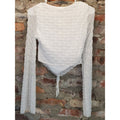 Womens White Long Sleeve Crop Top Small Tie Front Square Neck Textured