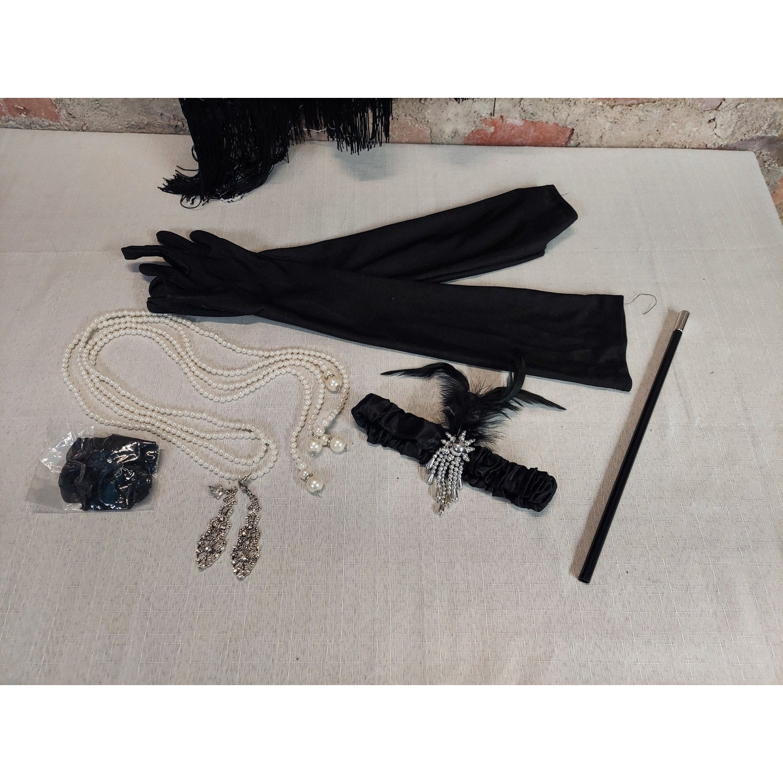 Womens Flapper Dress Costume XL Black Sequin Fringe 1920s Gatsby Halloween