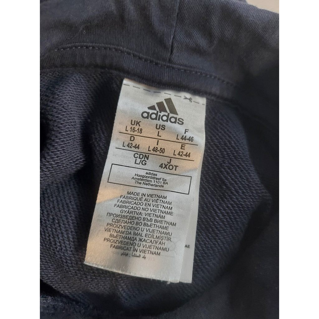 Adidas Mens Hoodie L Navy Blue Pullover Logo Kangaroo Pocket Athletic