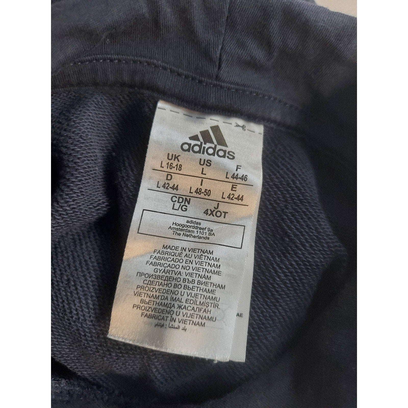 Adidas Mens Hoodie L Navy Blue Pullover Logo Kangaroo Pocket Athletic