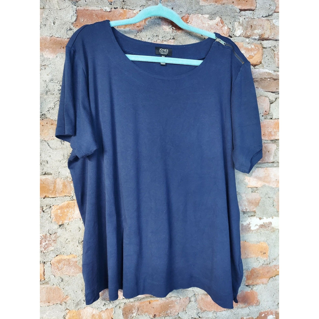 Jones New York Signature Womens T-Shirt Plus Size 2X Navy Blue Zipper Shoulder