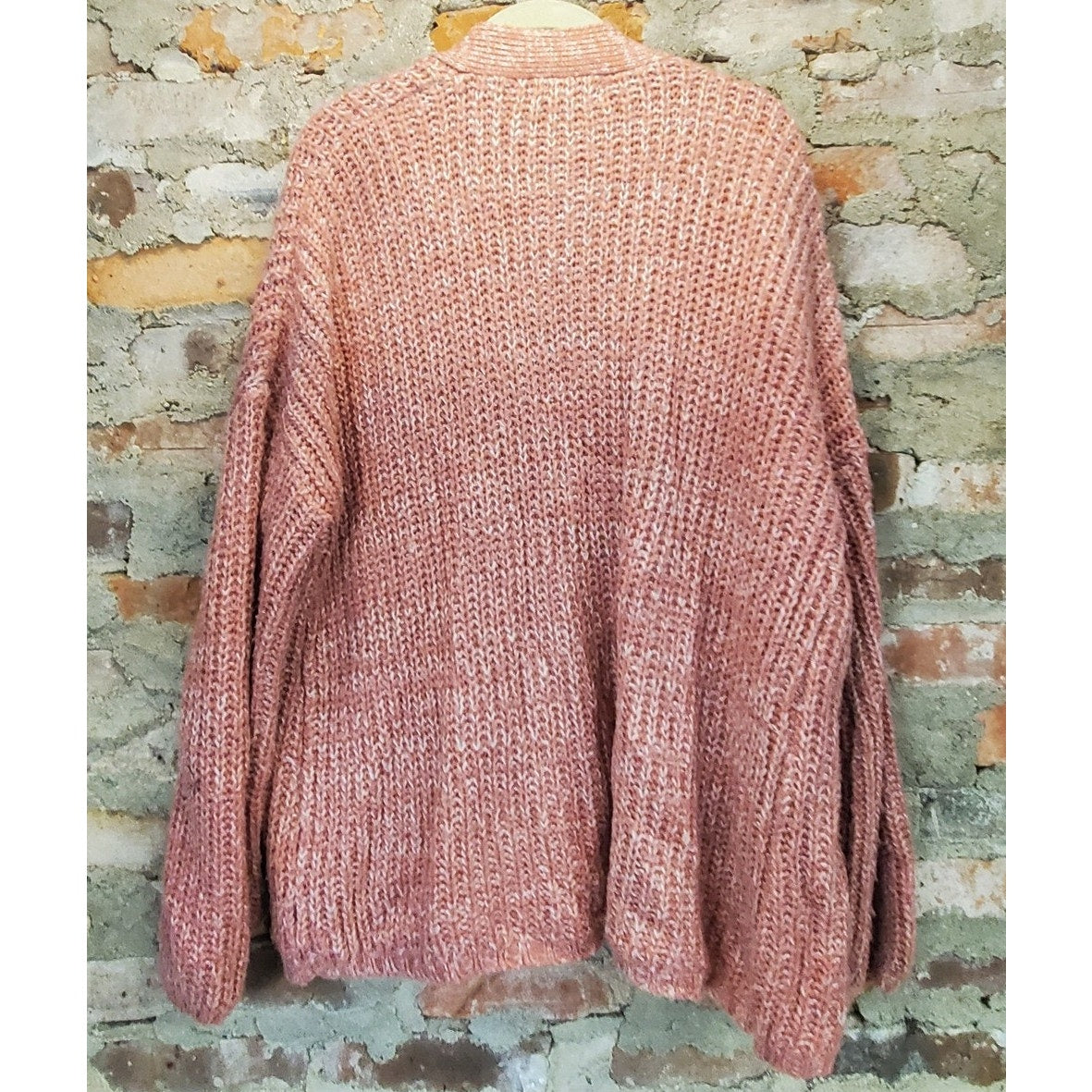 LULU NYC Womens Cardigan XL Heather Pink Chunky Knit Open Front Sweater