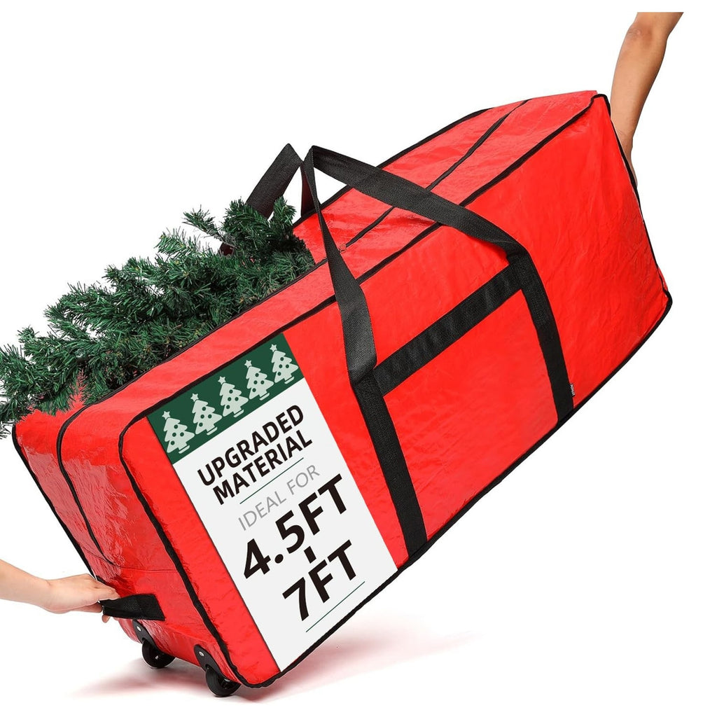 Christmas Tree Storage Bag With Wheels Upgraded Material Fits 7ft Heavy Duty Red