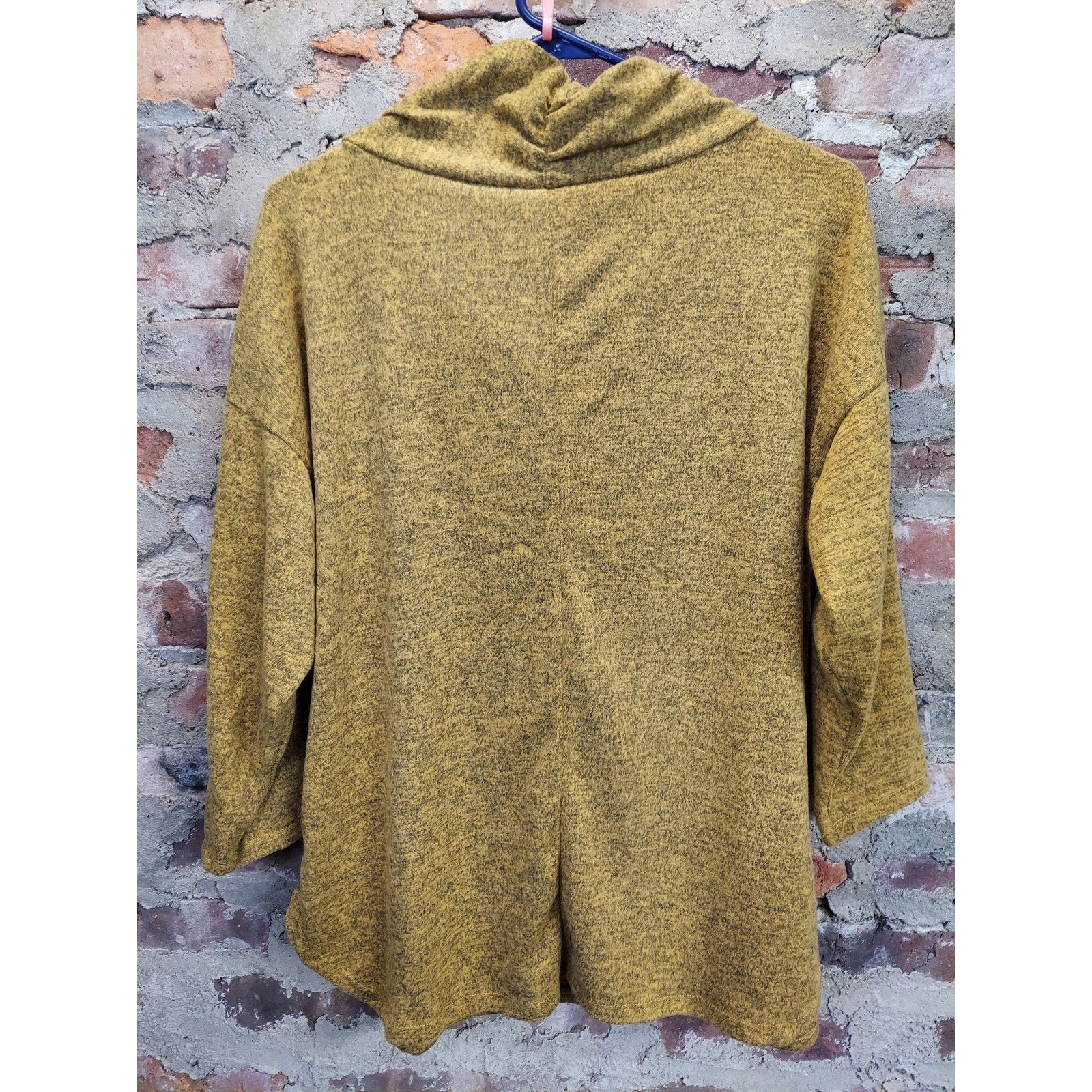NY Collection Womens Cowl Neck Tunic Sweater 1X Mustard Yellow Button 3/4 Sleeve