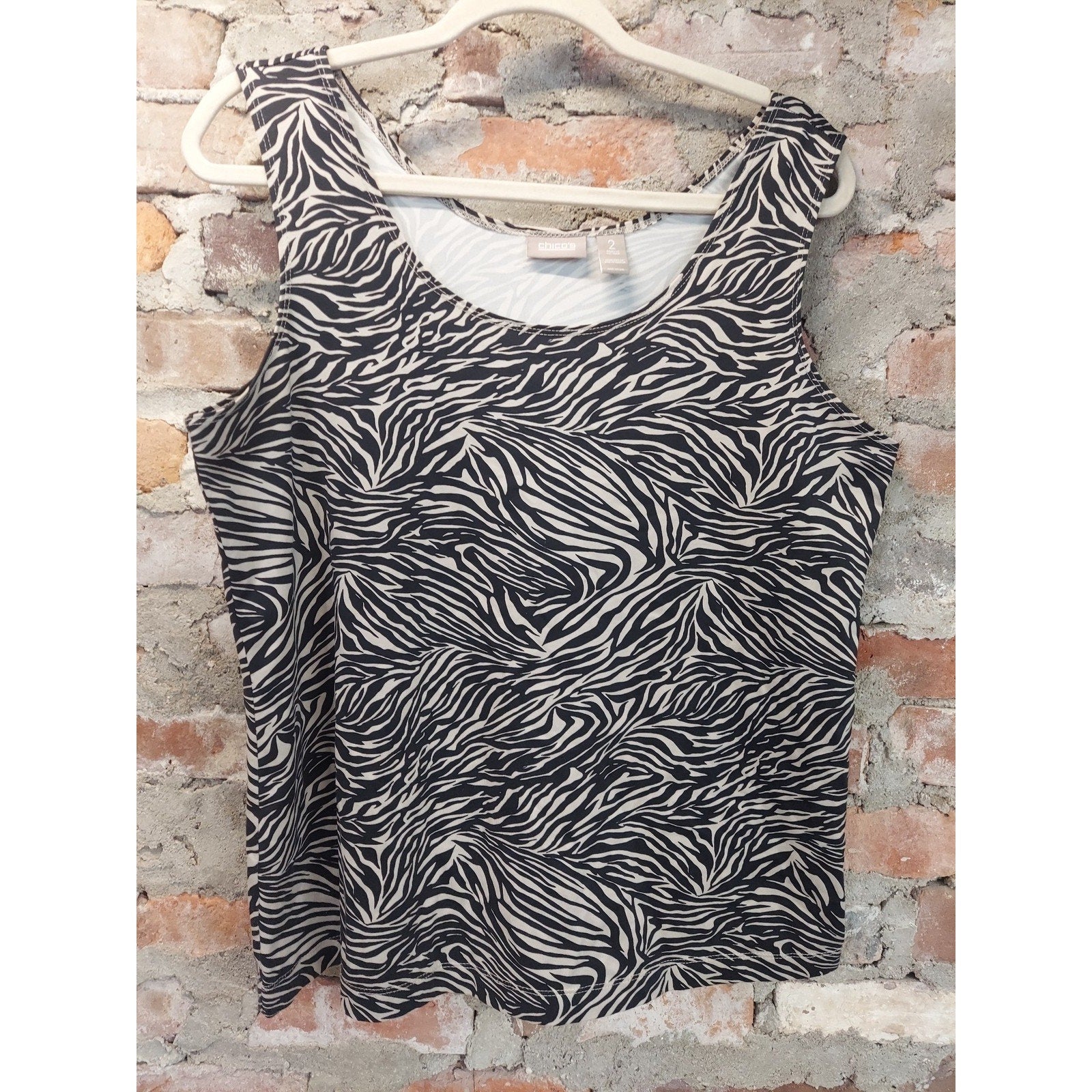 Chico's Womens Tank Top Size 2 Black White Zebra Print Sleeveless Stretch