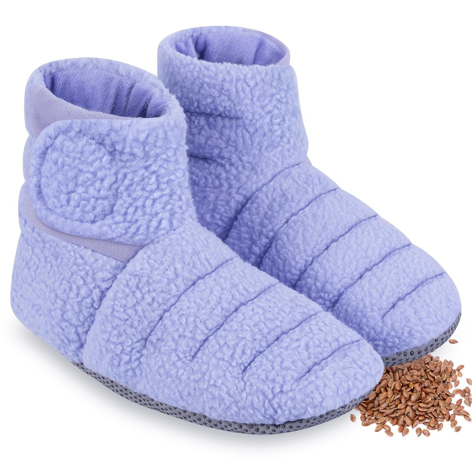 Womens Microwavable Heatable Slippers Booties Fleece Soft Cozy Lavender Non Slip