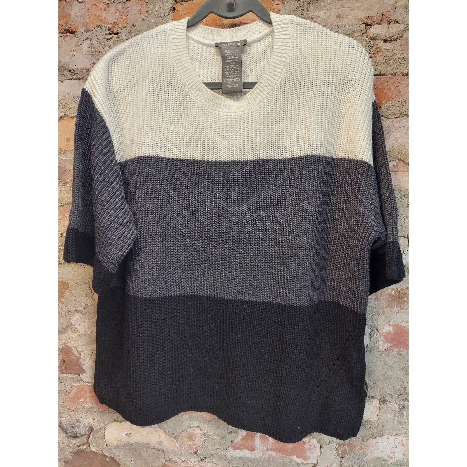 Matty M Womens Sweater L Colorblock Short Sleeve Knit Crew Neck