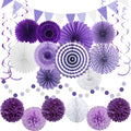 Purple White Party Decorations Set Birthday Wedding Baby Shower Paper Fans Poms