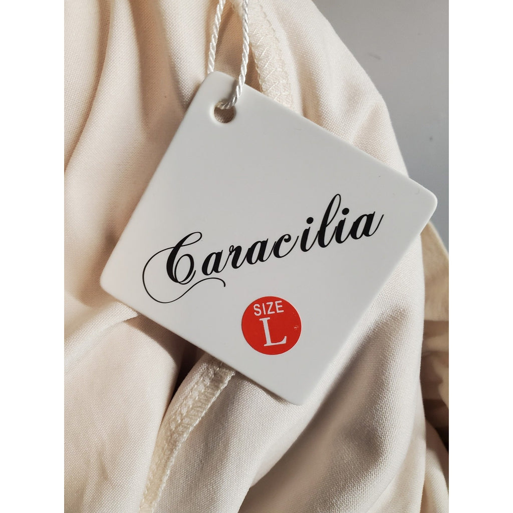 Caracilia Womens Tiered Ruffle Mini Skirt L Cream Elastic Waist High