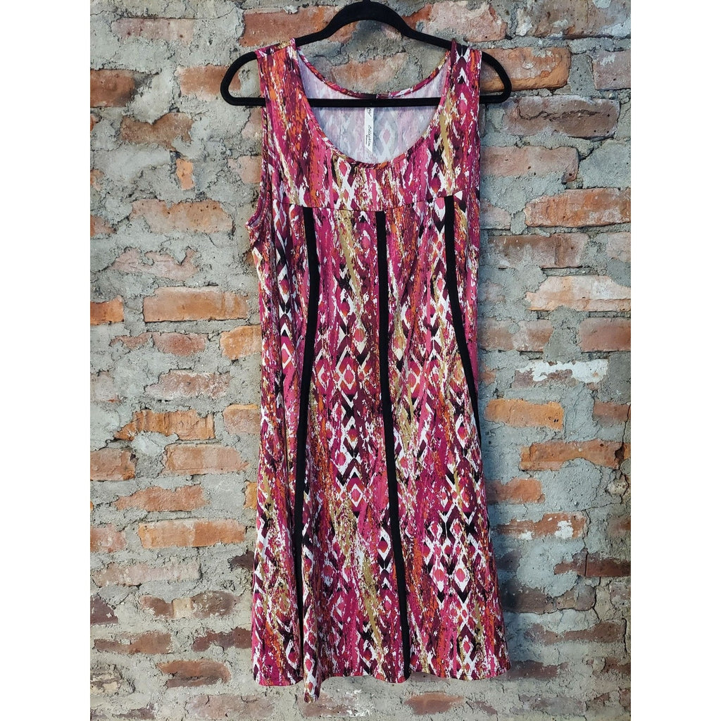 NY Collection Womens Plus Size 1X Dress Pink Geometric Sleeveless Shift