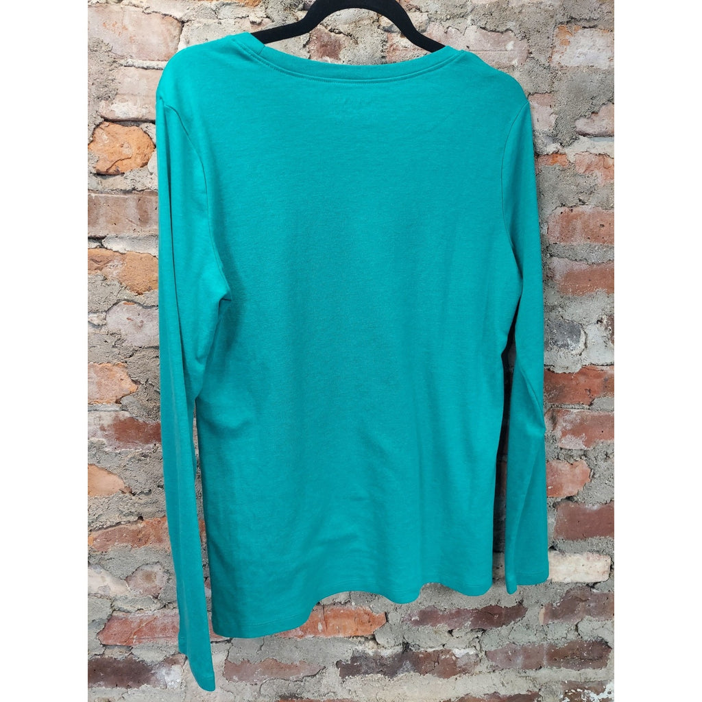 Eddie Bauer Womens Long Sleeve T Shirt XL Teal Cotton Crew Neck Solid Casual