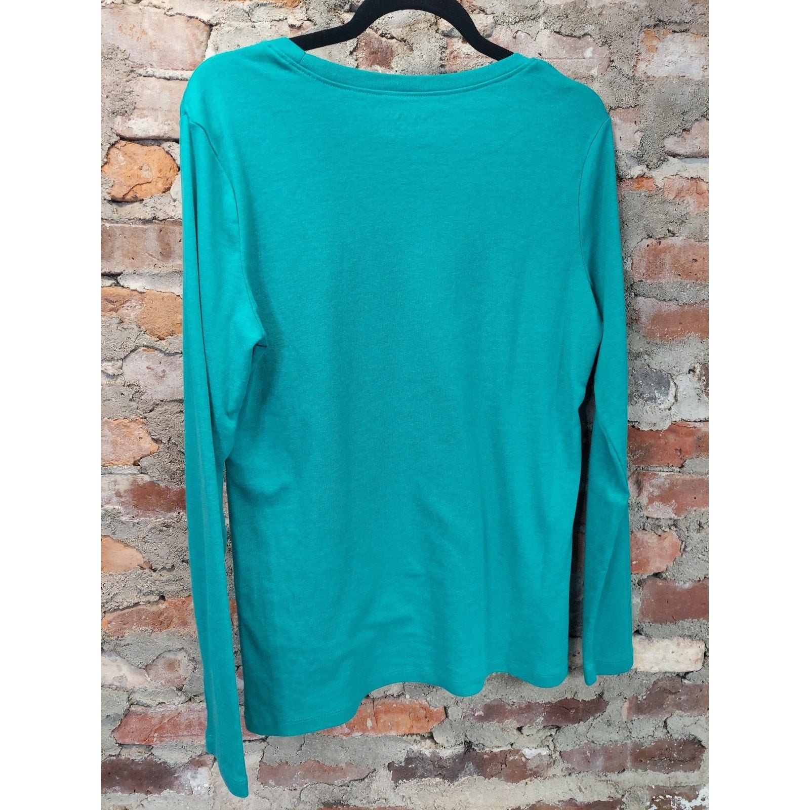 Eddie Bauer Womens Long Sleeve T Shirt XL Teal Cotton Crew Neck Solid Casual
