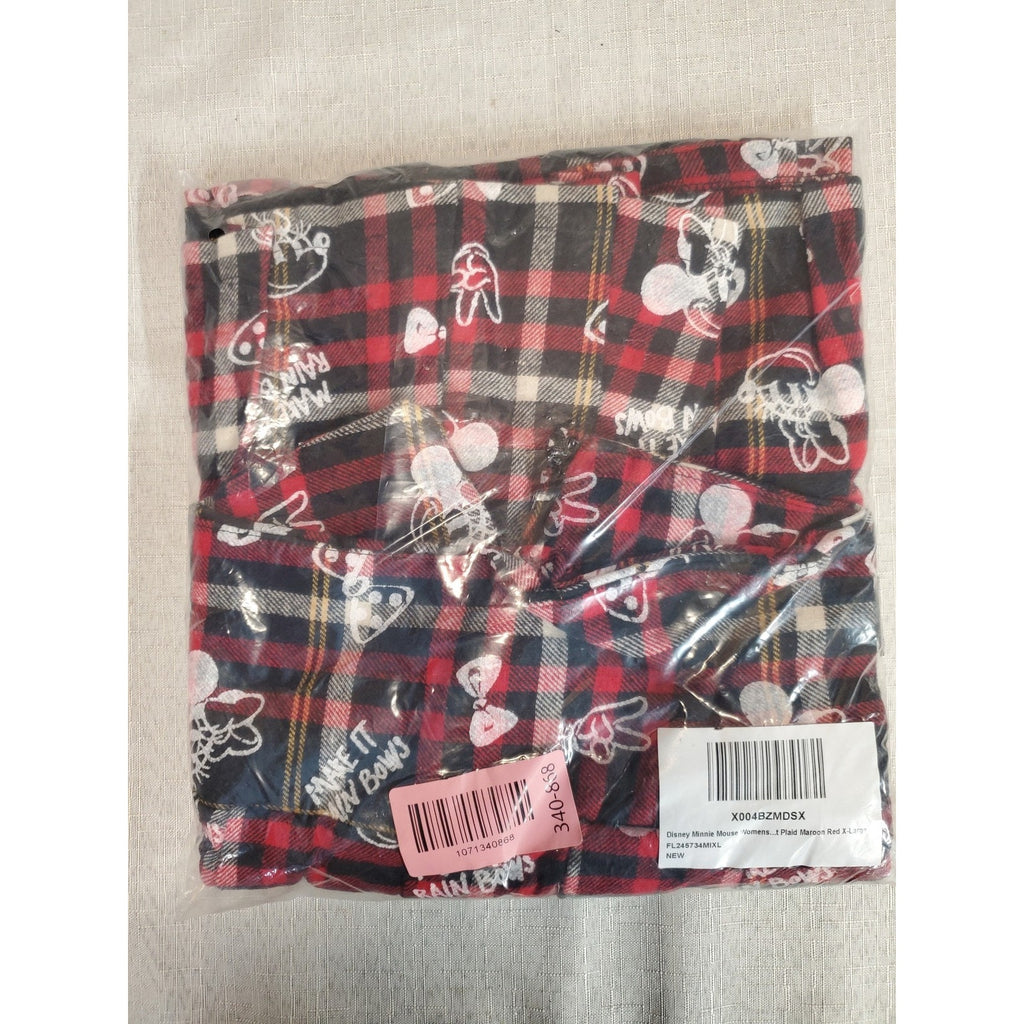 Disney Minnie Mouse Womens Pleated Skirt XL X-Large Maroon Red Plaid