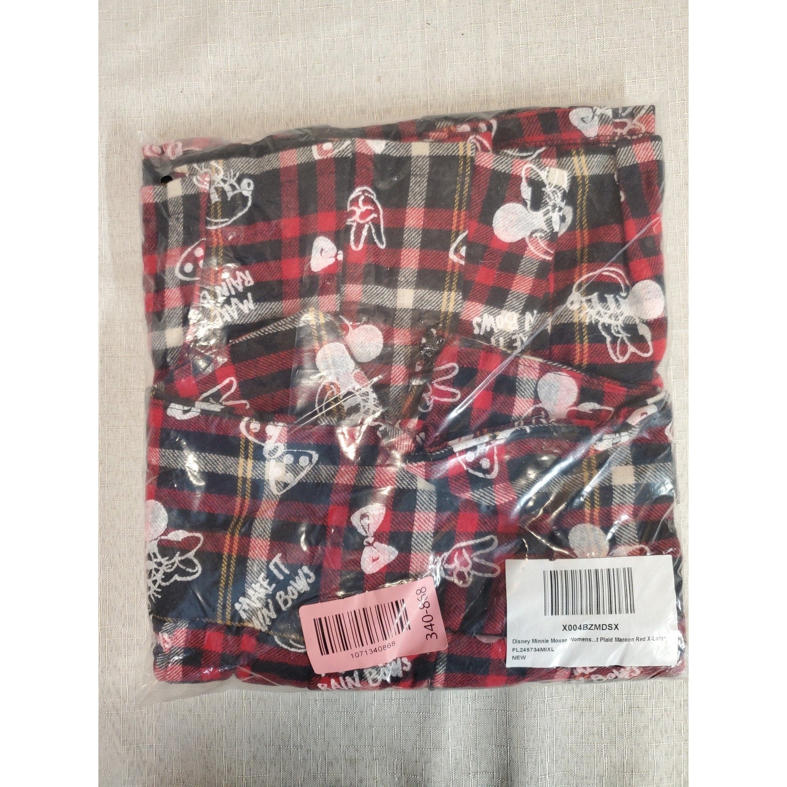 Disney Minnie Mouse Womens Pleated Skirt XL X-Large Maroon Red Plaid