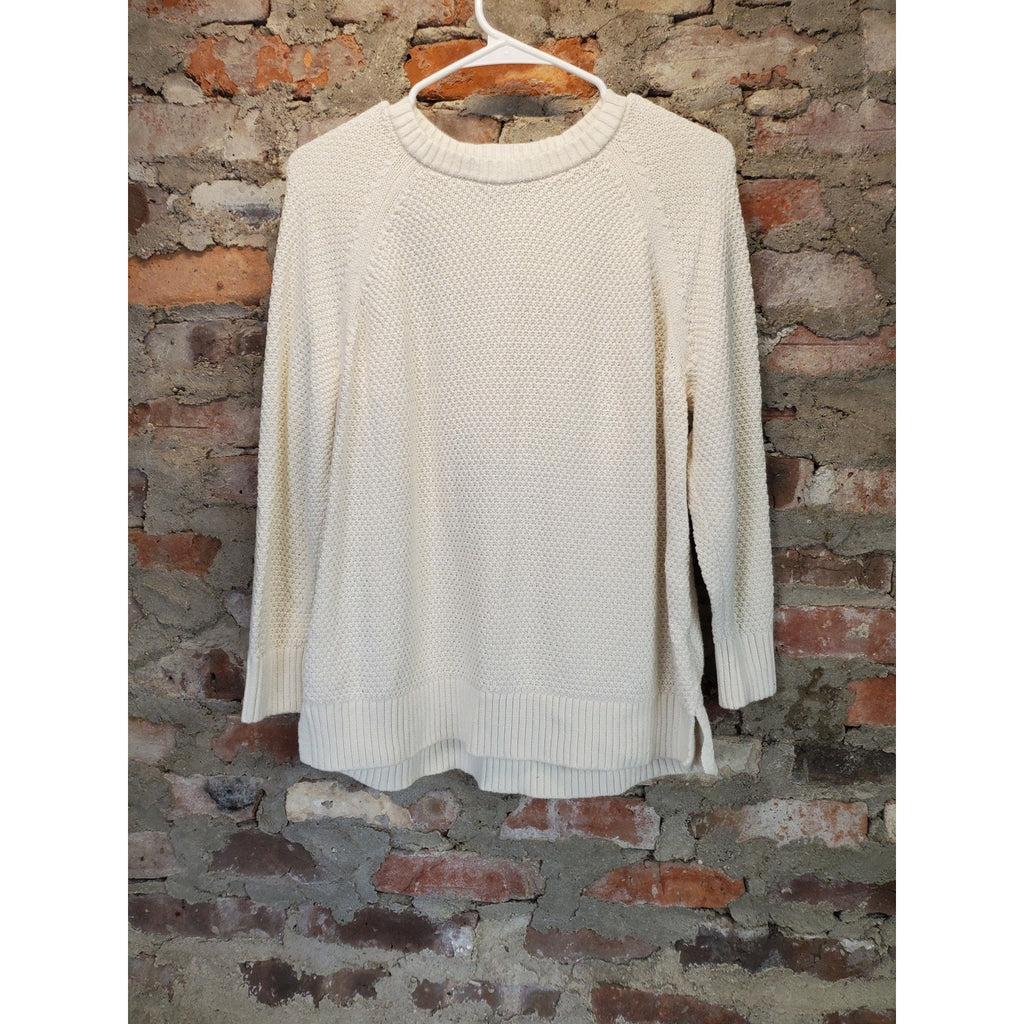 Old Navy Womens L Petite Cream Waffle Knit Sweater Top Long Sleeve Crewneck