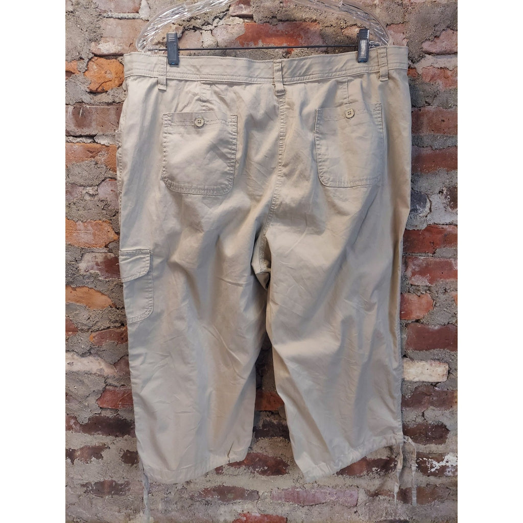 Karen Scott Womens Capri Pants Size 18 Khaki Cotton Blend Cargo Drawstring Hem
