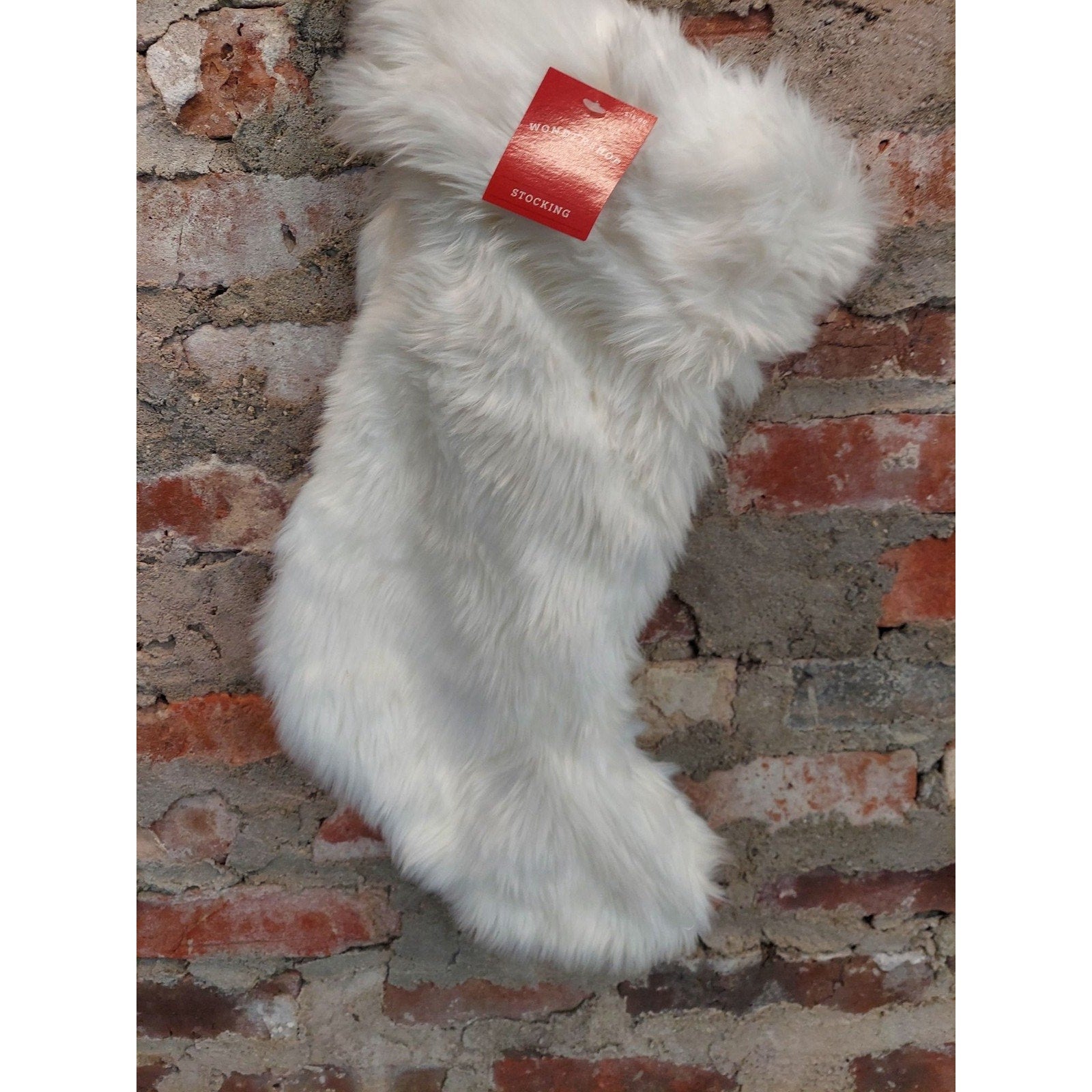 Wondershop Christmas Stocking White Faux Fur Plush Holiday Mantel Decor NWT
