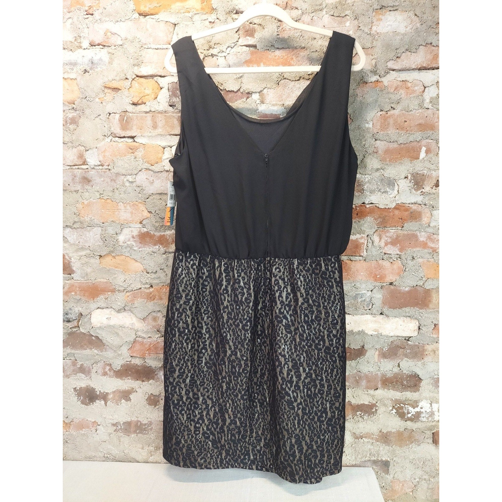 BCX Womens Dress 2X Black Leopard Print Cowl Neck Sleeveless NWT