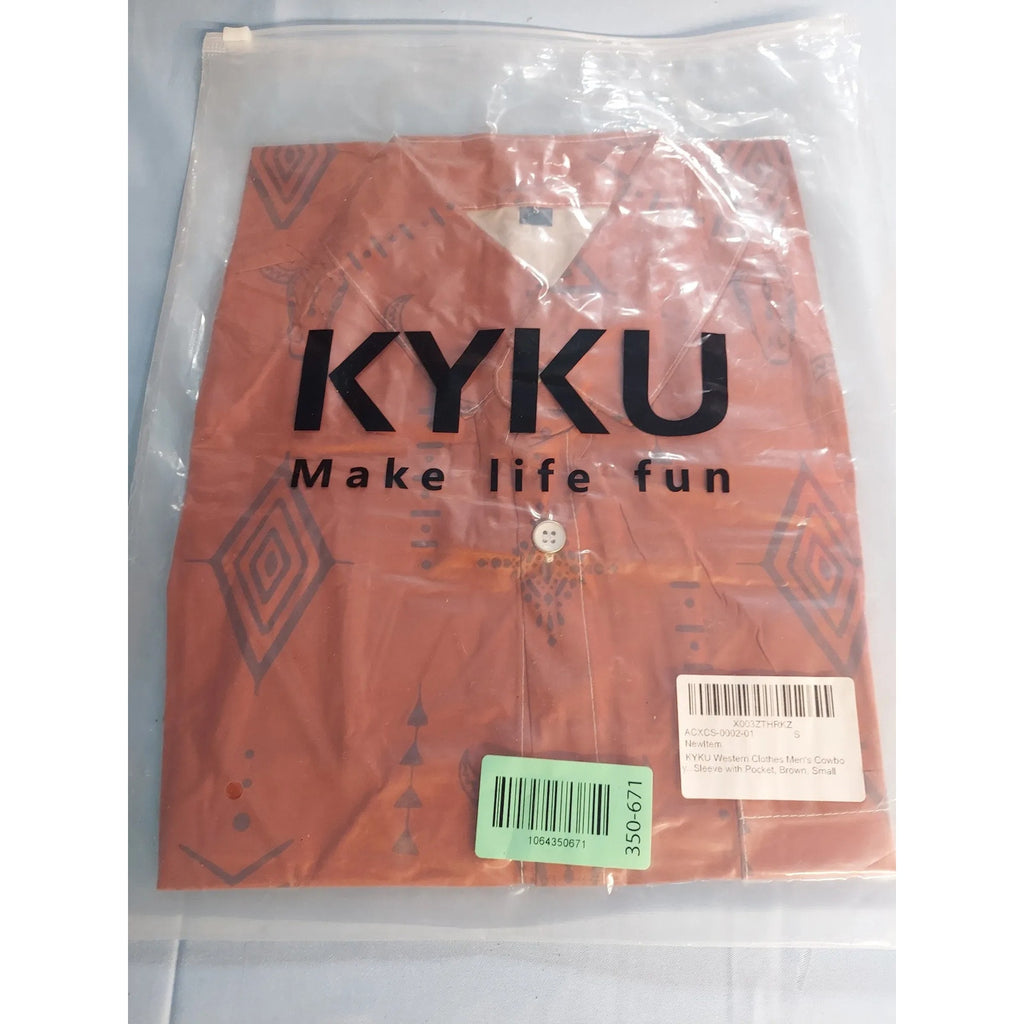 KYKU Mens Western Cowboy Button Down Shirt Small Brown Graphic Long Sleeve