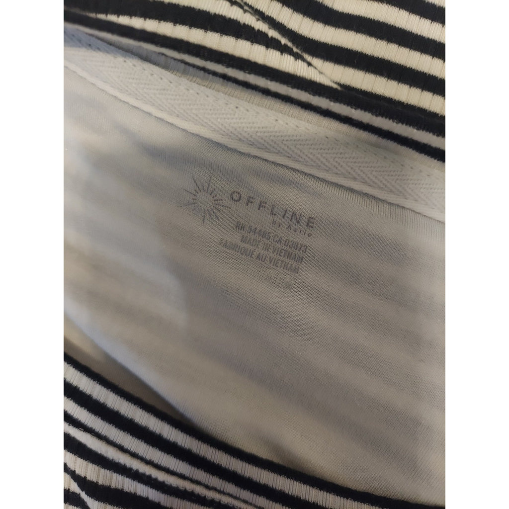 Aerie Offline Womens Sz M Long Sleeve Crop Top Black White Stripe Ribbed Knit