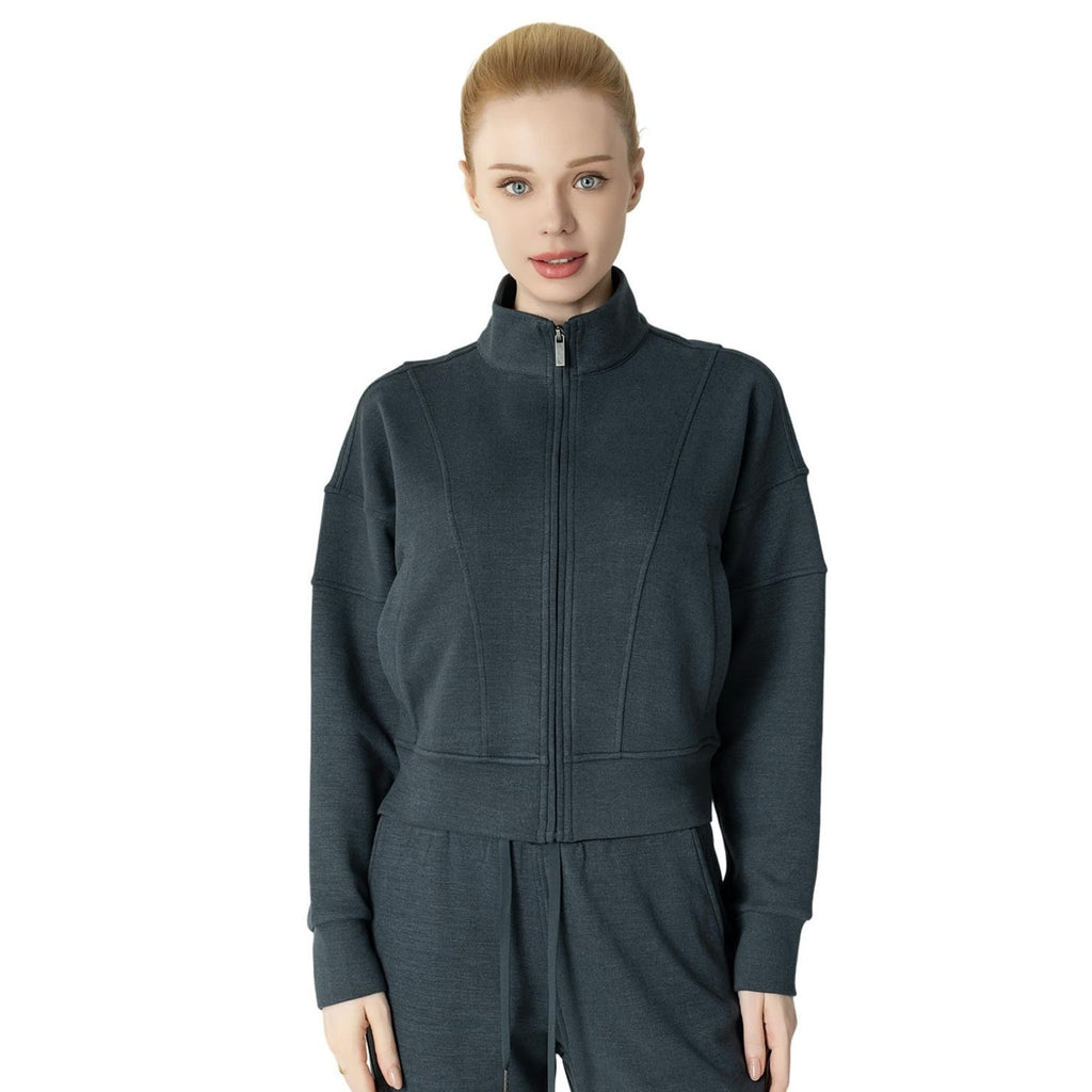 Leapstride Womens XS Full Zip Mock Neck Cropped Athletic Jacket Charcoal