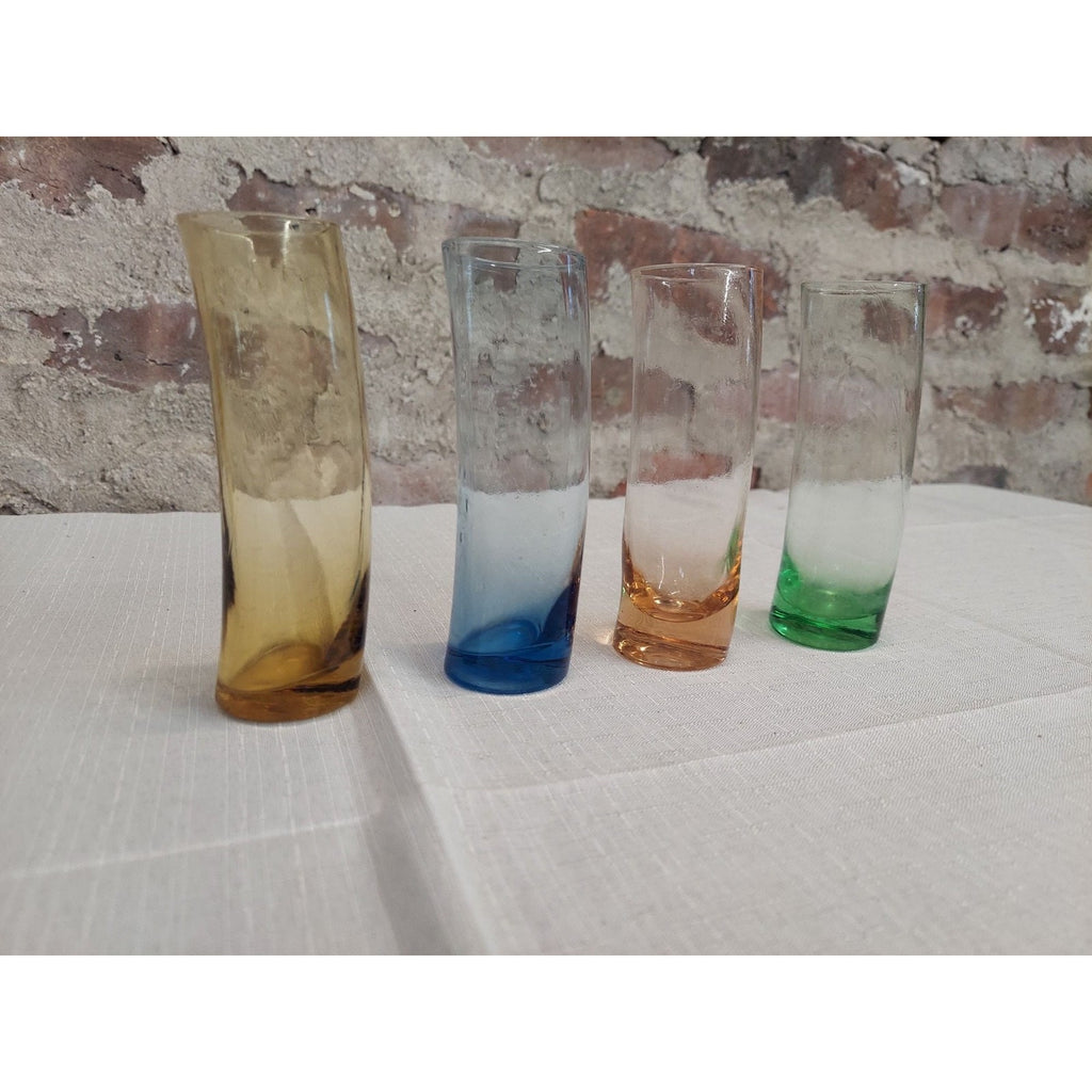Tilted Shot Glasses Set of 4 Multicolor Leaning Shooter Barware Tumblers 5 Inch