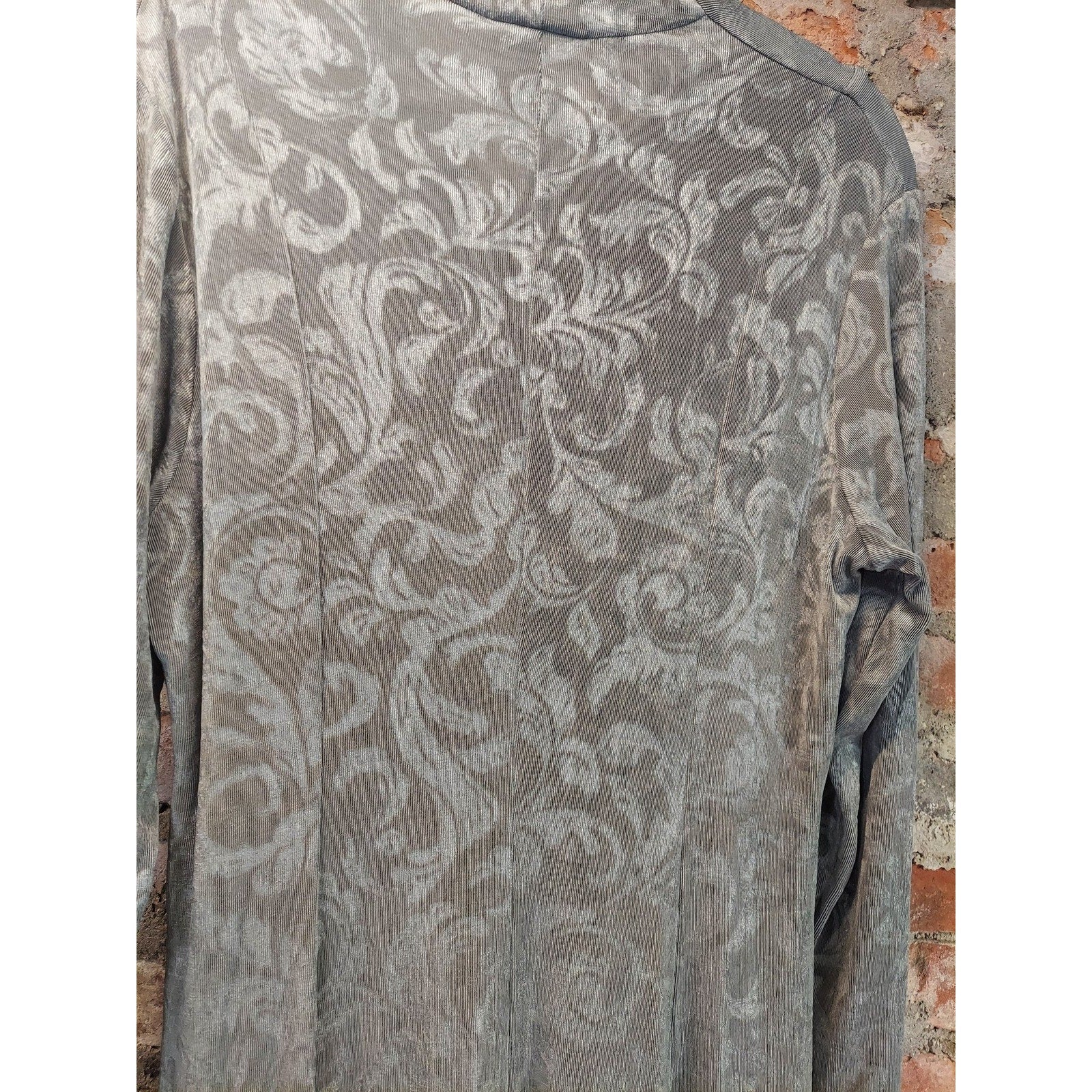 Coldwater Creek Womens Dress L Gray Embossed Velvet V Neck Long Sleeve Midi