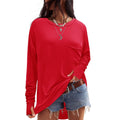 Womens Tunic Long Sleeve Shirt XXL Red Thumb Hole Raw Edge Pocket Comfy Soft