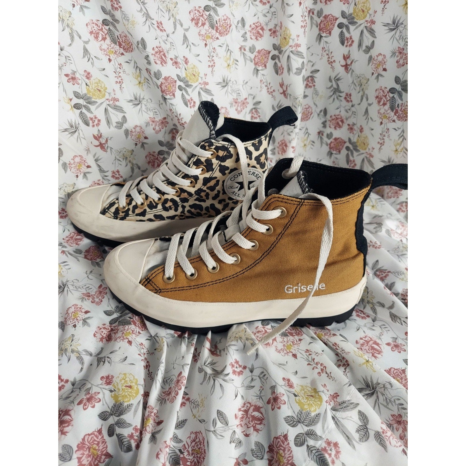 Converse High Top Sneakers Grisele Mismatched Leopard Print Womens Sz 7