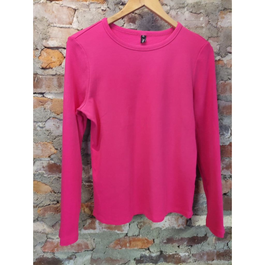 Womens XL Pink Ribbed Long Sleeve Crewneck Pullover Thermal Top Thick Warm