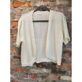 Womens Open Front Short Sleeve Cardigan Cream Lightweight Knit Cropped Top